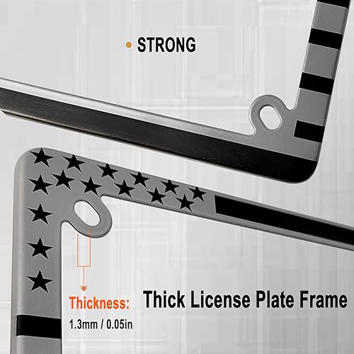 Miniatura 4 de Marco de placa de motocicleta con bandera estadounidense, soporte de acero inoxidable negro con tornillos y tapas de tuercas, 1 paquete para