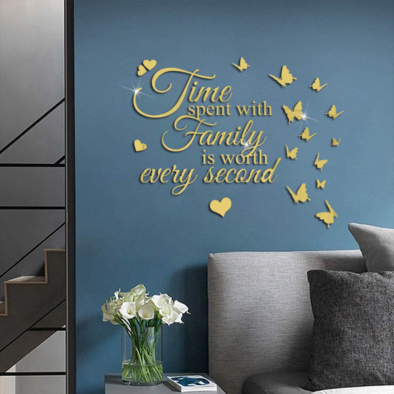 Fkereg Time Spent with Family is Worth Every Second Mirror Wall Decal, 3D Acrylic Butterfly Wall Stencils Peel and Stick - Image 3