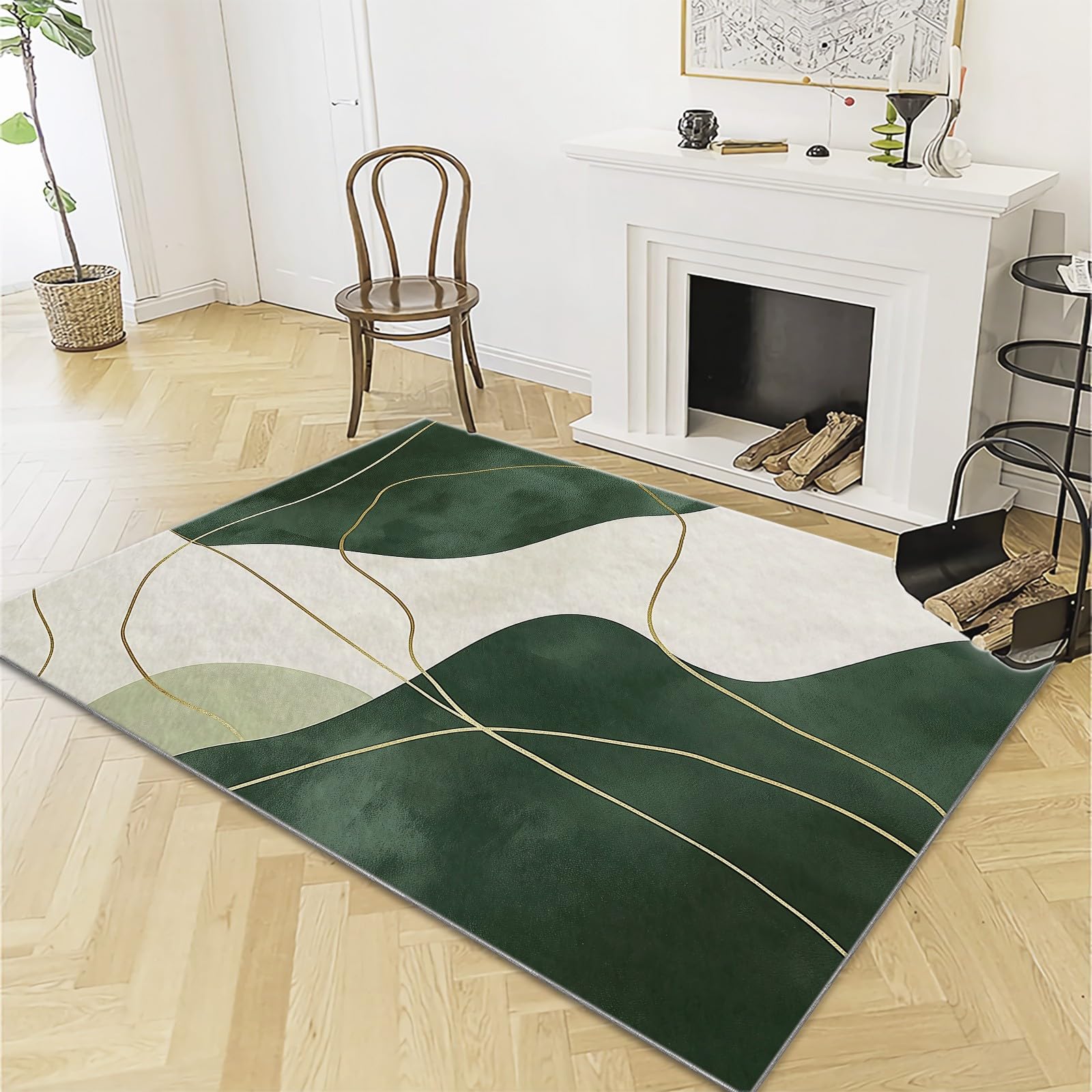 Générique Tapis Shaggy Lavable Beige Vert Olive médiéval 120cm x 180cm Tapis - Moelleux et Antidérapant Pare-humidité Tapis pour Salon, Couloir, Salle d'étude, Décorations Intérieures