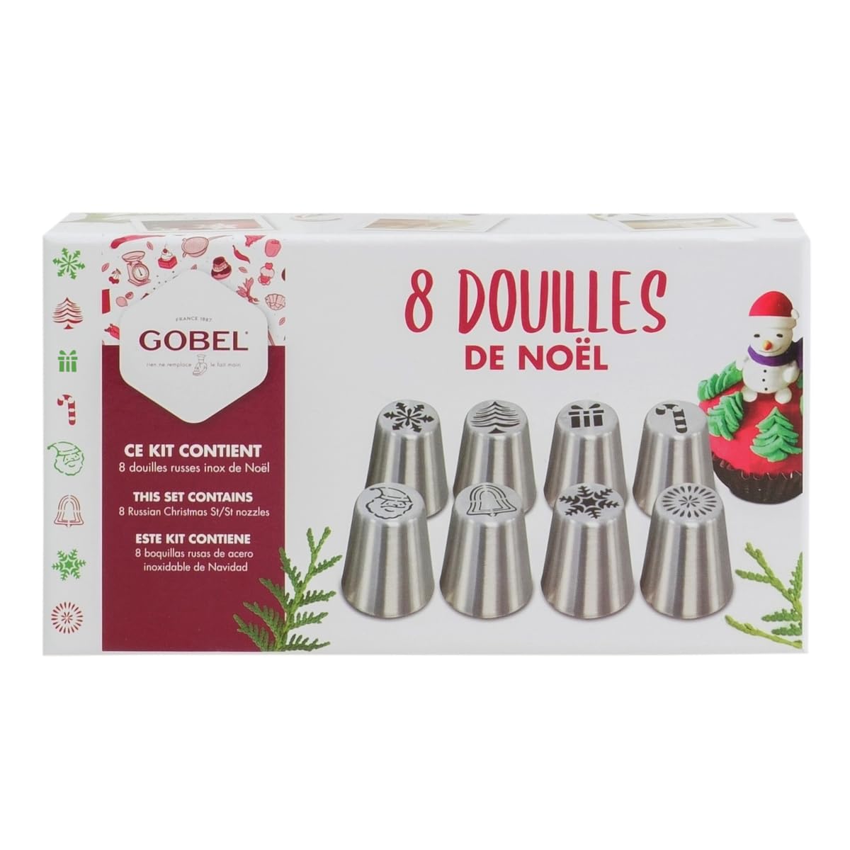 GOBEL - Set di 8 bocchette per pasticceria professionali speciali natalizie - Riutilizzabili all'infinito - In acciaio inox - Boccole per pasticceria di alta qualità