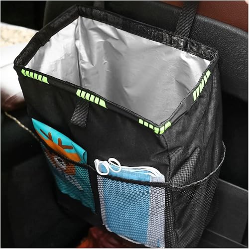 Bote de basura colgante para automóvil, bolsa de basura de tela Oxford con bolsillos de malla, bolsa de almacenamiento para viajes al aire libre,