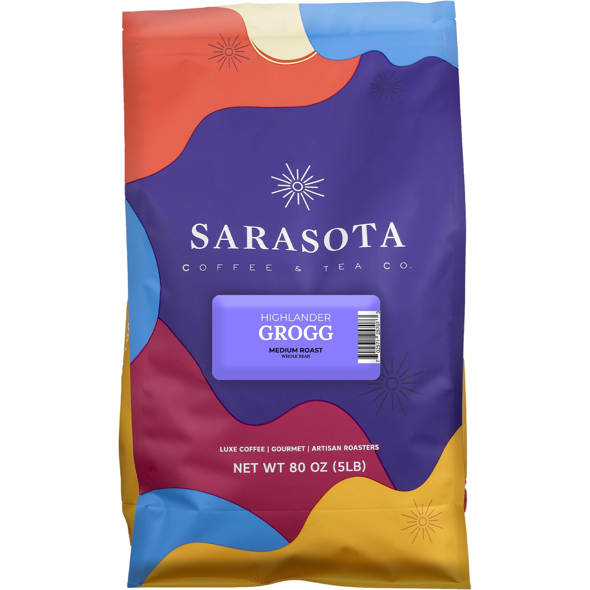 Sarasota Coffee Whole Bean Highlander Grogg | Medium Roast Gourmet Flavored Coffee Beans | Low Acid, Mold Free, Specialty Grade Flavored Bulk Beans |