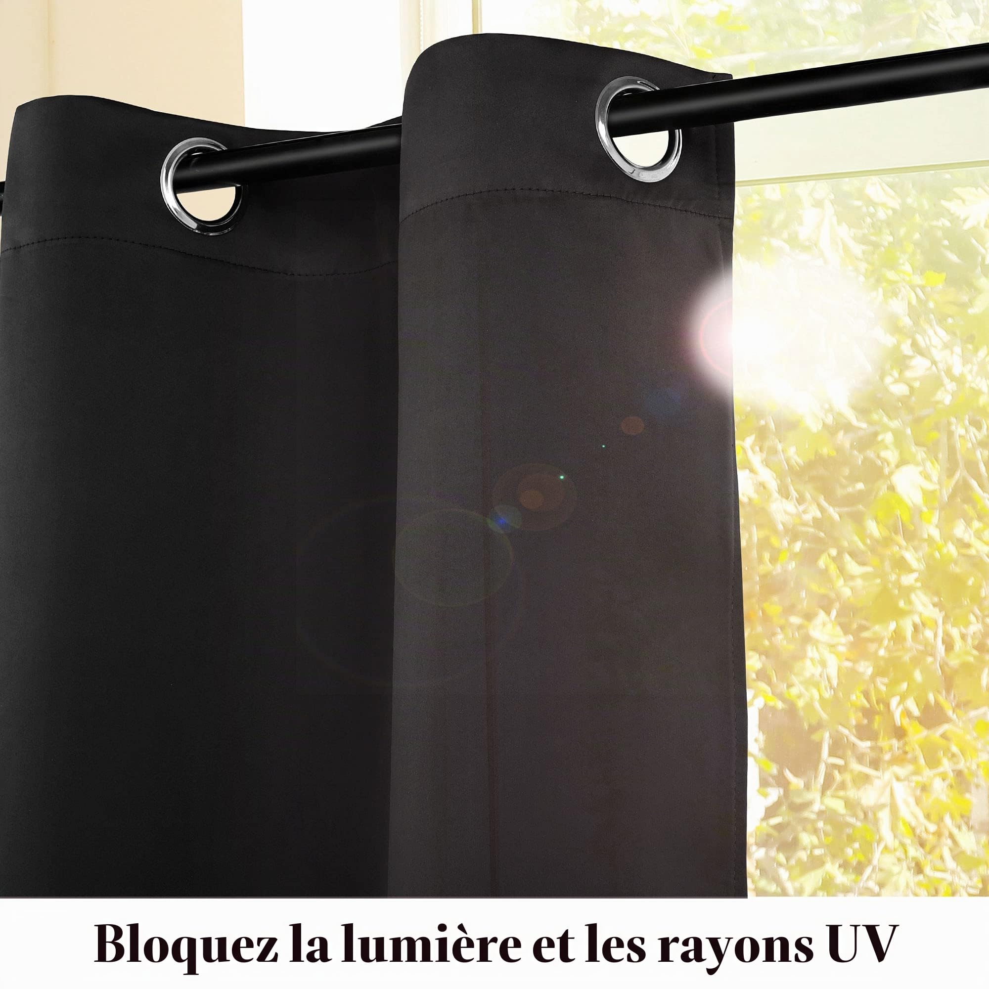 PiccoCasa 2pcs Rideaux Occultant Fenêtre Polyester 100% Panneau Fenêtre Niveaux Isolation Thermique Tige Poche pour Chambre Noir 52 x 36 pouces