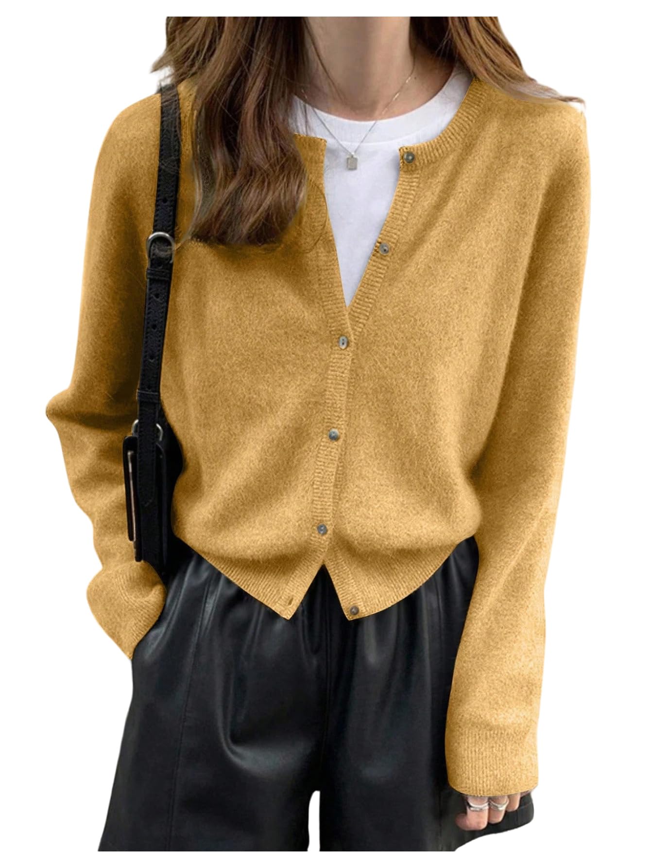 SweatyRocks Womens Light Weight Cardigan Round Neck Long Sleeve Button Down Sweaters Knitwear