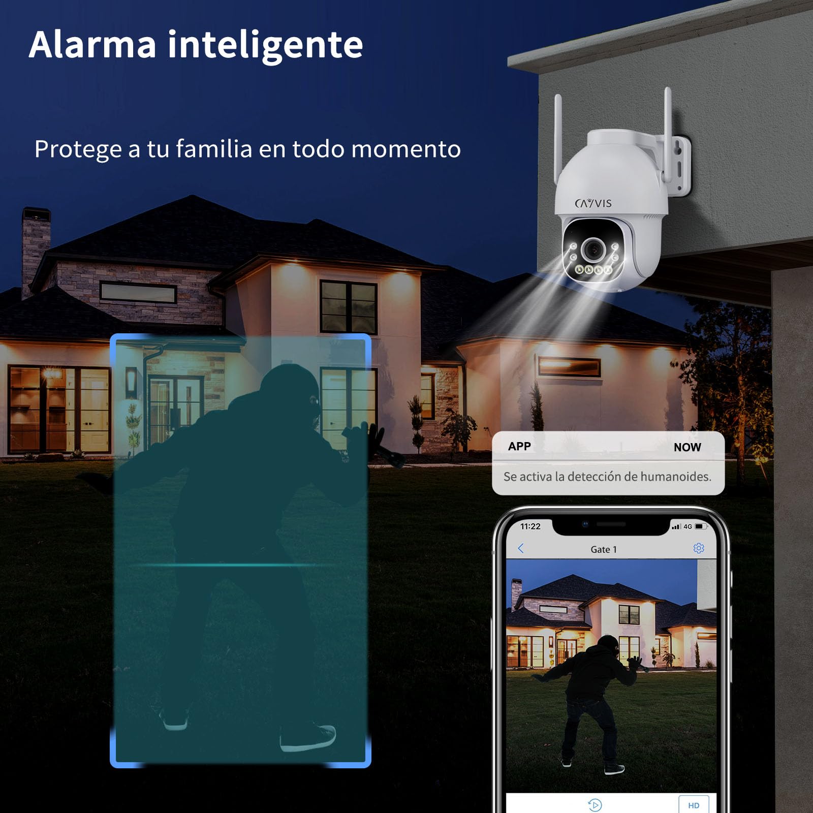 4K 8MP Camara de Vigilancia Exterior WiFi, 2,4/5GHz IP Camara Seguridad Exteriorcon con Detección Humana/Vehículo, Seguimiento Automático, Luz de Alarma Roja-Azul, Visión Nocturna Colorida IP66