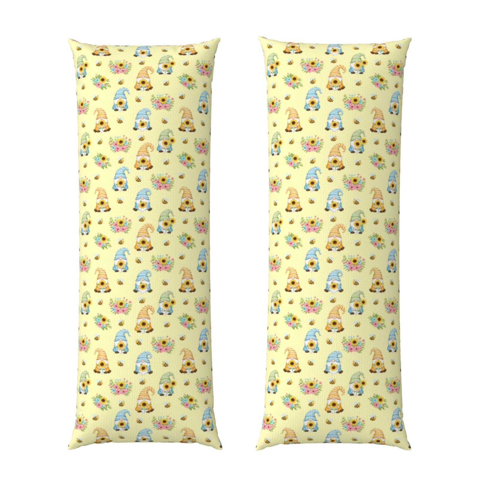 Long Pillowcase 20x60 Inch, Honey Bees Cute Gnome Sunflower Floral, Ultra Soft Body Pillow Cover with Hidden Zipper, Wrinkle Resistant Fabric for Bed Couch Home Decoration