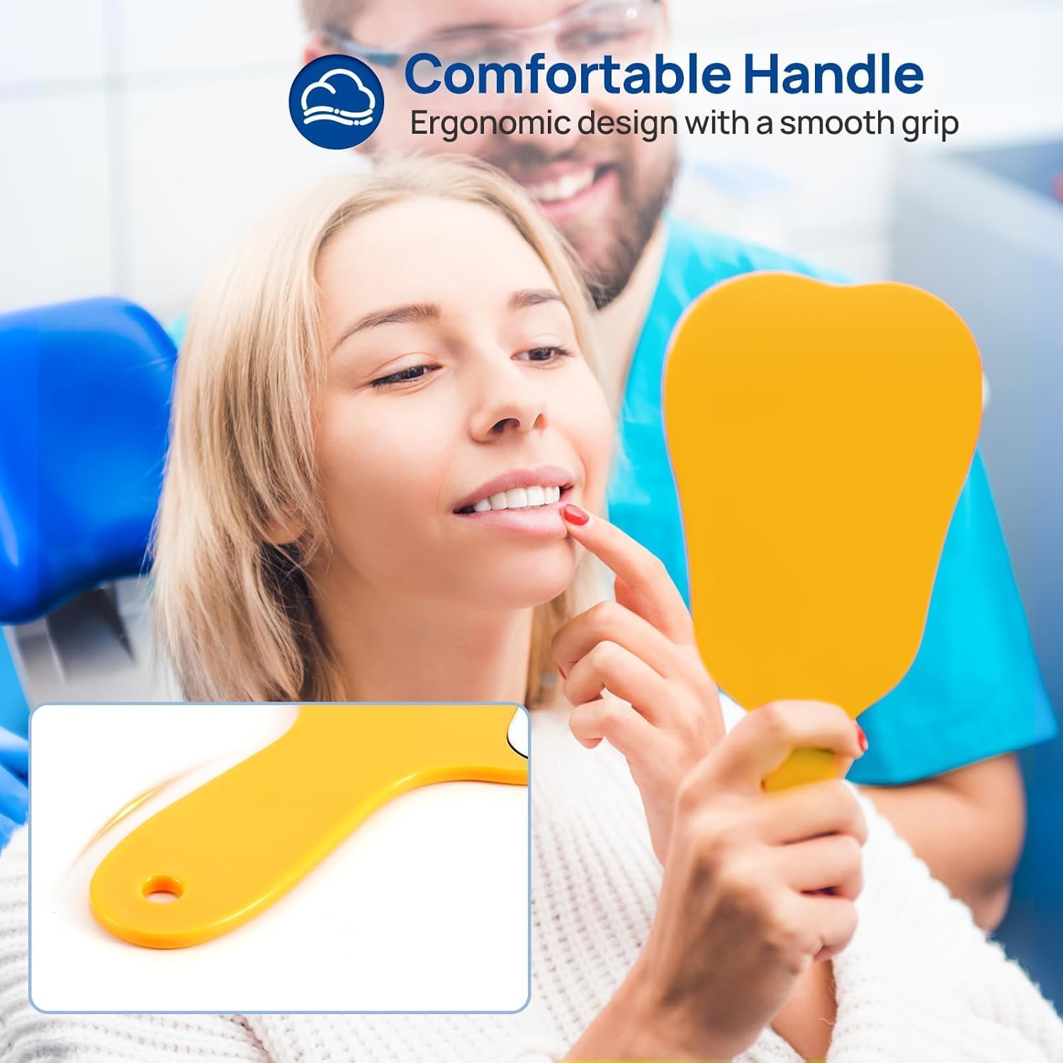 JMU 10 Pcs Tooth Shaped Mirror, Dental Handheld Mirror for Dental Clinic Salon Makeup Home, White