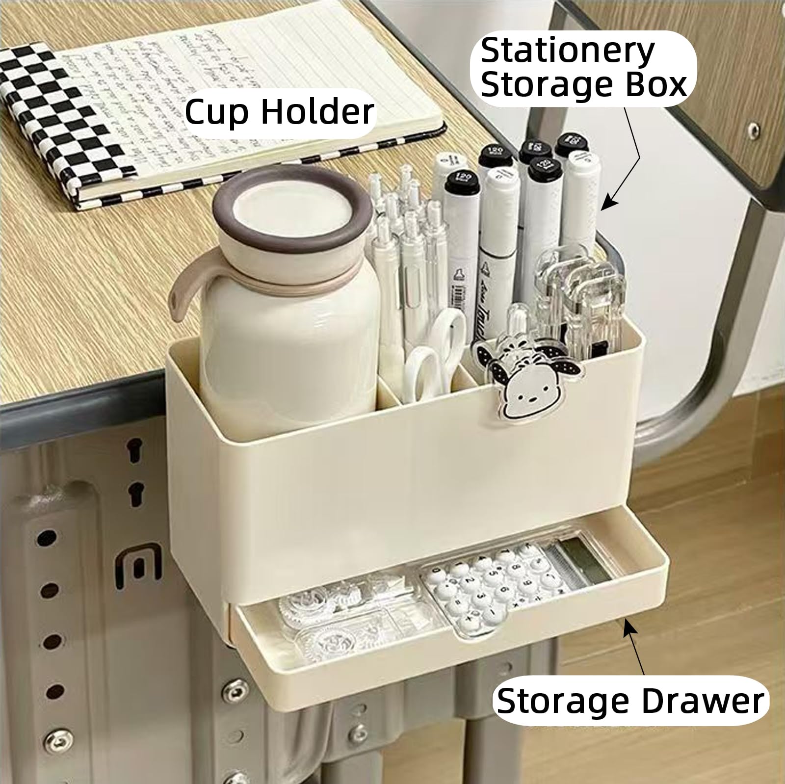 Desk Side Storage Organizer, Desk Cup Holder, No Drill Pen/Pencil/Phone Holder with Hanging Under Table, Clamp On Desktop Side, Stationery Organization Accessories for Home Office(M-size) - Image 4