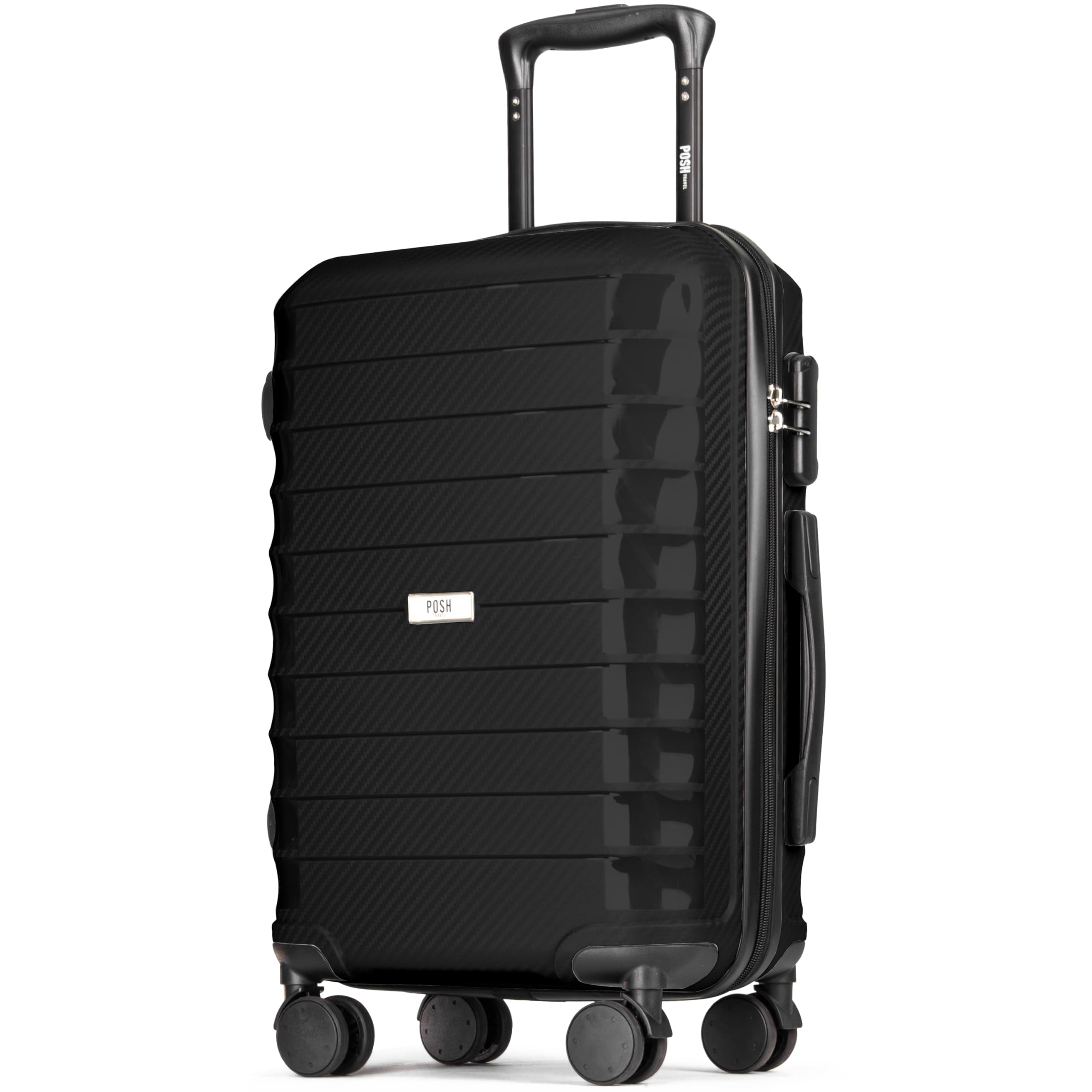 POSH Valigia rigida M in polipropilene - Trolley leggero da cabina 2,5 kg con effetto carbonio - Bagagli robusta con 4 doppie ruote – Capacità 40 litri, resistente ai graffi - 60x40x23 cm