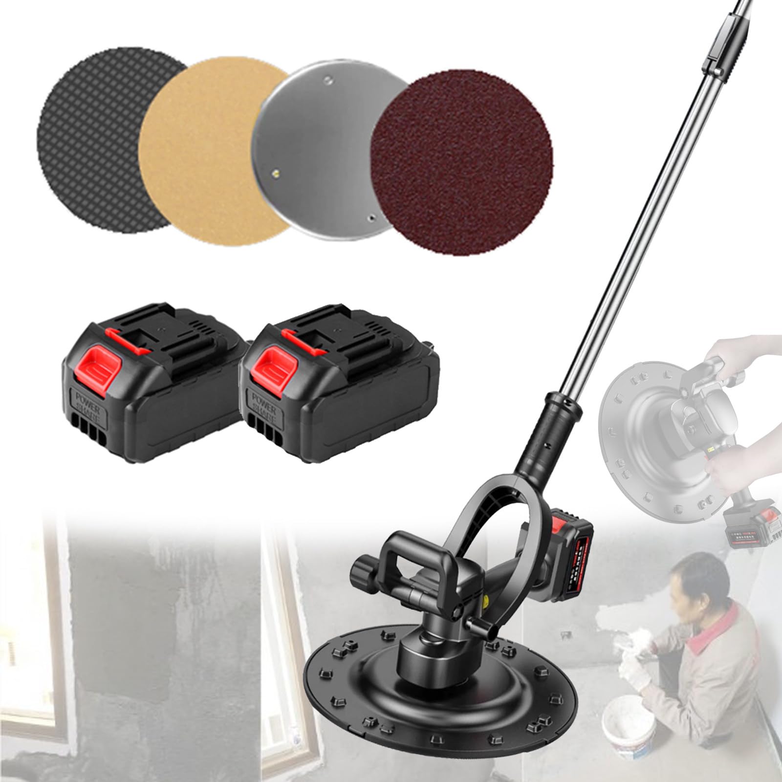 SBCGFY Cement Wall Smoothing Machine - Electric Plaster Trowel With Grinding Disc And Telescopic Pole For Efficient Concrete Finishing
