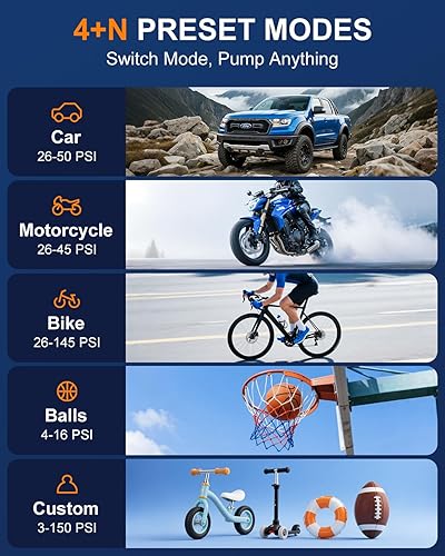 Miniatura 6 de Inflador de neumáticos, compresor de aire portátil, bomba de aire inalámbrica de 150 PSI para neumáticos de automóvil, bomba de neumáticos de