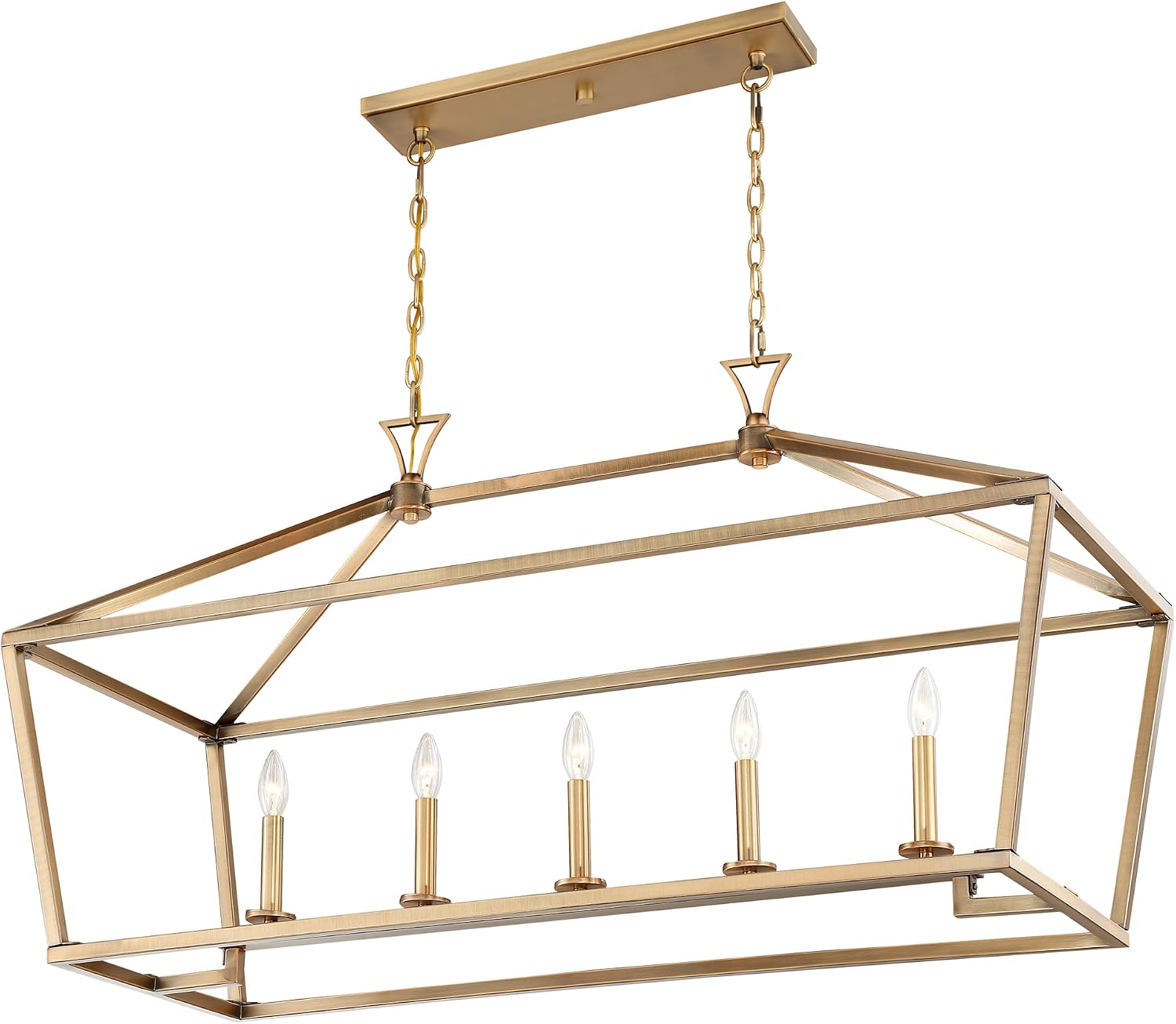 Savoy Essentials 1-424-5-322 Townsend Traditional Bohemian Linear Chandelier, 5-Light 300 Total Watts, 24" H x 44" L, Warm Brass