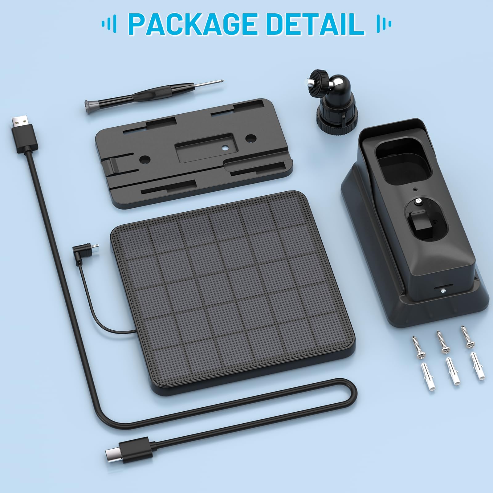 iTODOS Station de charge solaire 13200 mAh pour sonnette Blink 2ème génération, panneau solaire haute efficacité 4 W, alimentation externe étanche IP67, fonctionnement continu