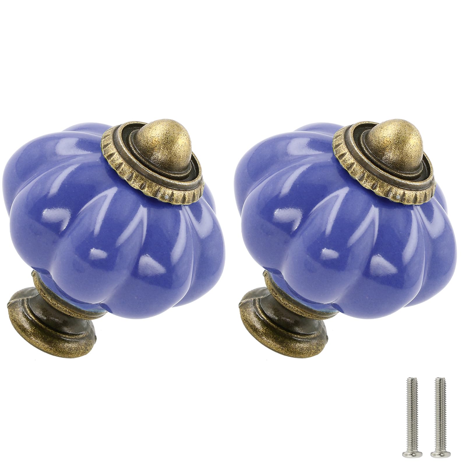 Zernmiarder Periwinkle Blue Pumpkin Knobs 2 Pack Ceramic Cabinet Knobs Vintage Drawer Pulls - Antique Dresser Pulls with Screws for Closet Drawer Cupboard Cabinet and DIY Home Project — image 1