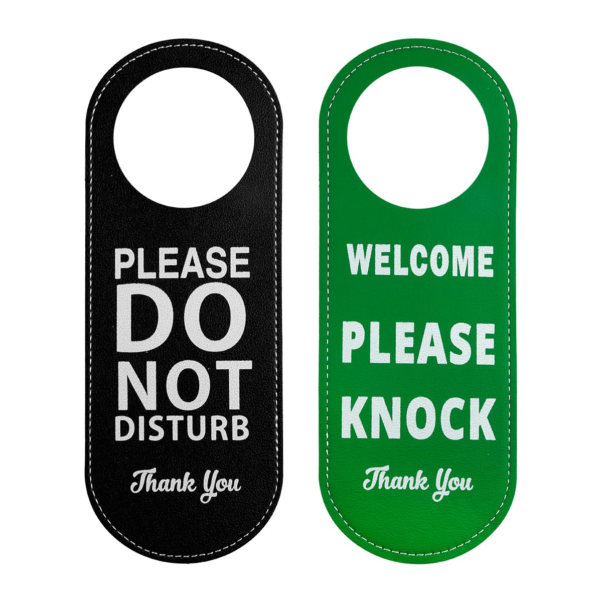Lotsdonxia Black-Green Double Sided Do Not Disturb Sign, Privacy Knocker Indicator, Reversible Pu Leather Door Hanger Tags Label For Office, Hotel, Home And Meeting Rooms (Black-Green)