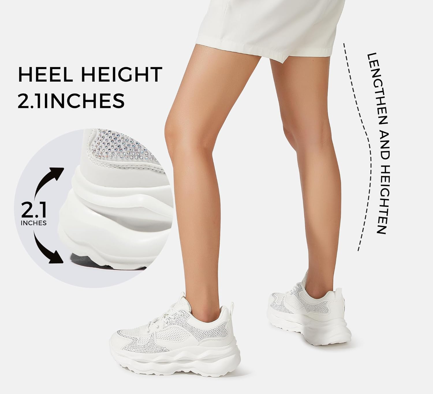 LUCKY STEP Women 's Chunky Sneakers 90s Fashion Thick Dad Rave Sparkly Bling Rhinestone Platform Casual Running Walking Shoes - Image 6