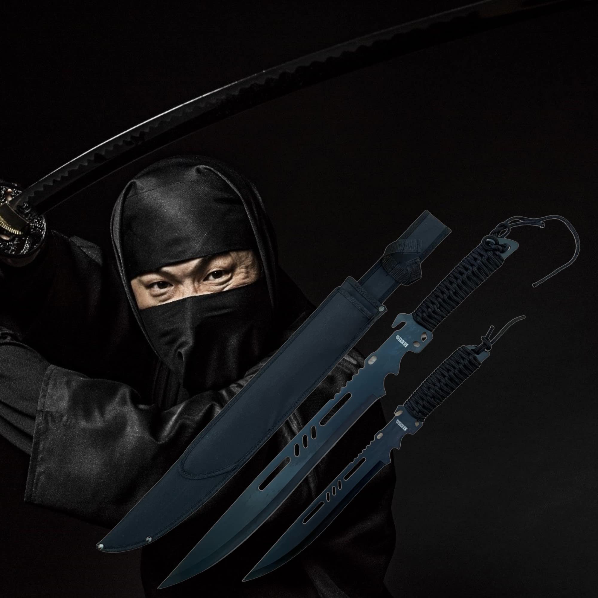 EIN Satz 2 Machete Katana Ninja Schwert scharf echt zum Training Metall Stahl 2 Schwerter in einem Samurai Nur für Erwachsene 68 cm und 45 cm - 18 Jahre erforderlich 104