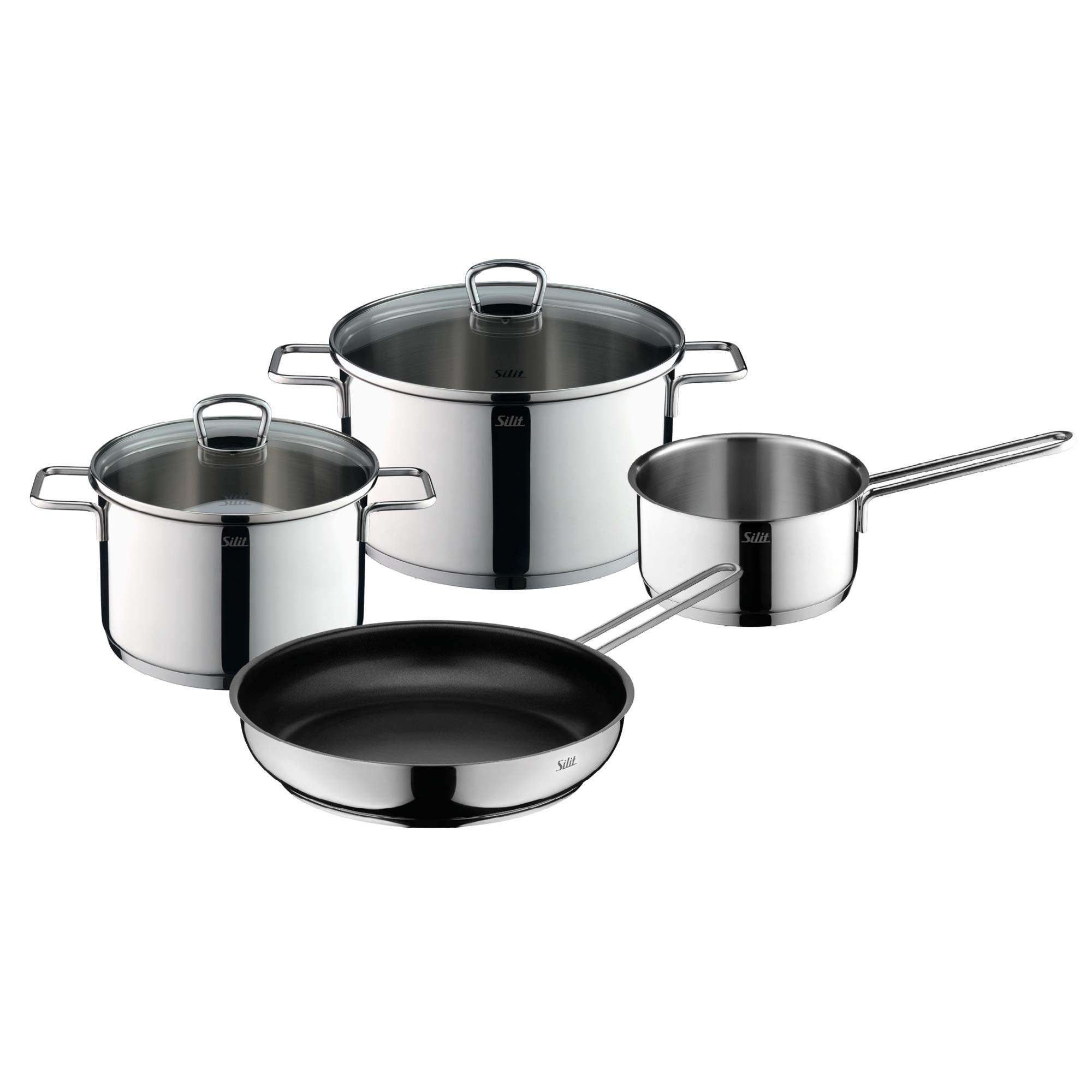 Set de Casseroles Silit Alicante en Acier Inoxydable avec Couvercles en Verre