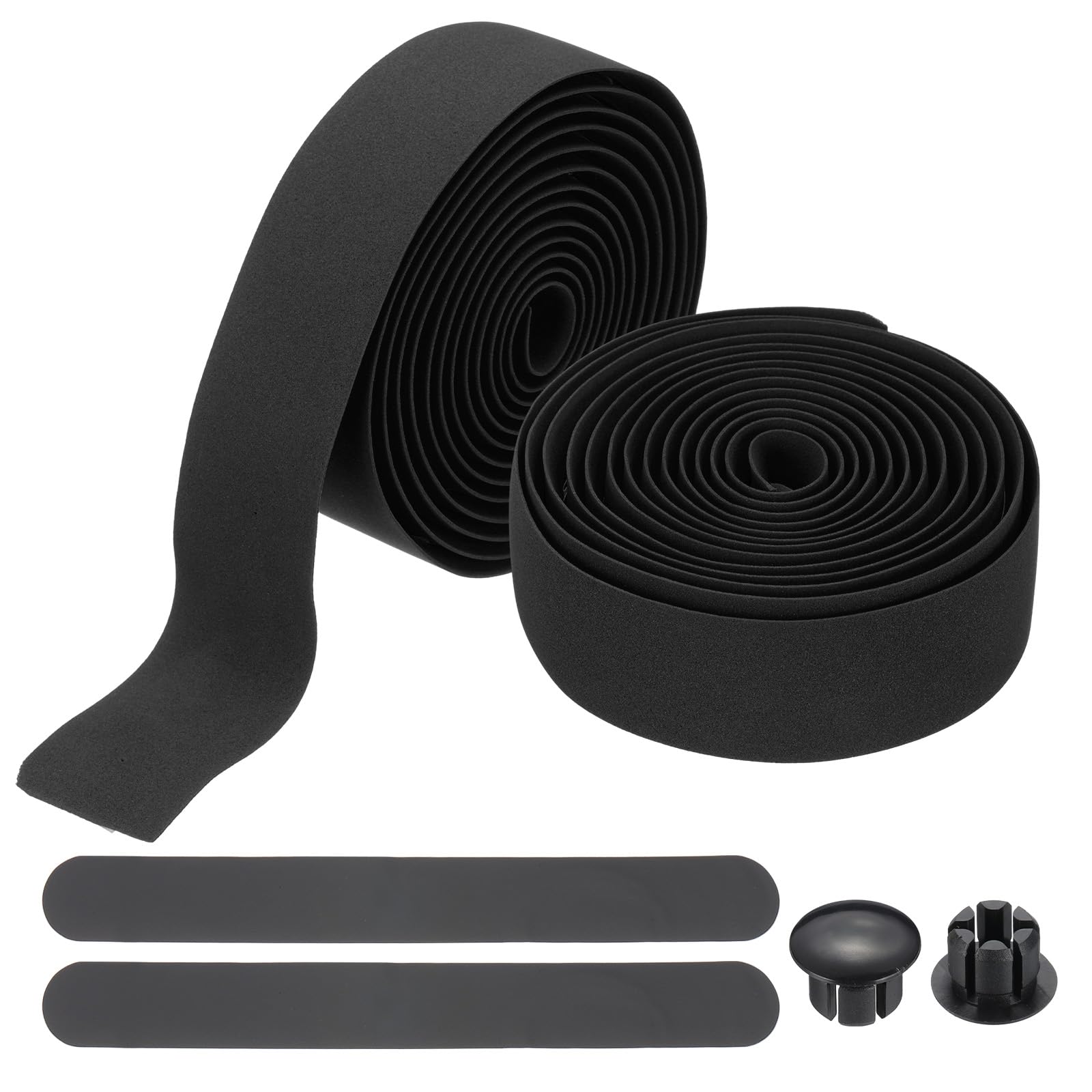 PATIKIL Bike Handlebar Tape, 2 Rolls 6.6 Feet Bike Grip Tape High-Elasticity EVA Foam Cycling Handle Wraps Comfortable Non-Slip Shock Bicycle Wrap with End Plugs for Road Bike, Black โ image 1