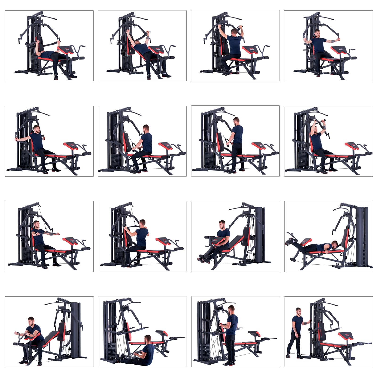 TrainHard® Wielofunkcyjna stacja kulturystyczna Multistation Home Gym z ławki do podnoszenia ciężarów stacja z linką do ćwiczeń curlpult Butterfly i trenażer nóg o wadze 85 kg