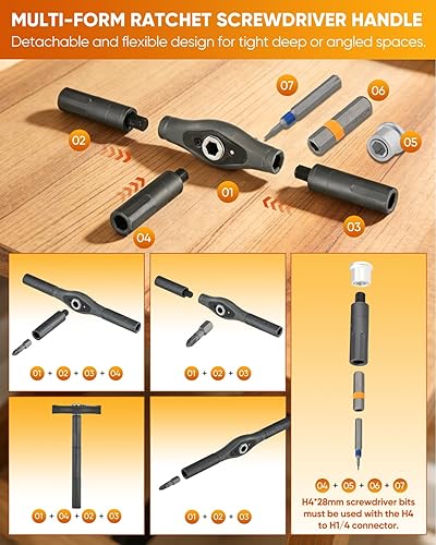 Miniatura 2 de Saker Juego de destornilladores magnéticos 66 en 1, portátil, con mango desmontable para electrónica del hogar, computadora, muebles, bicicleta,