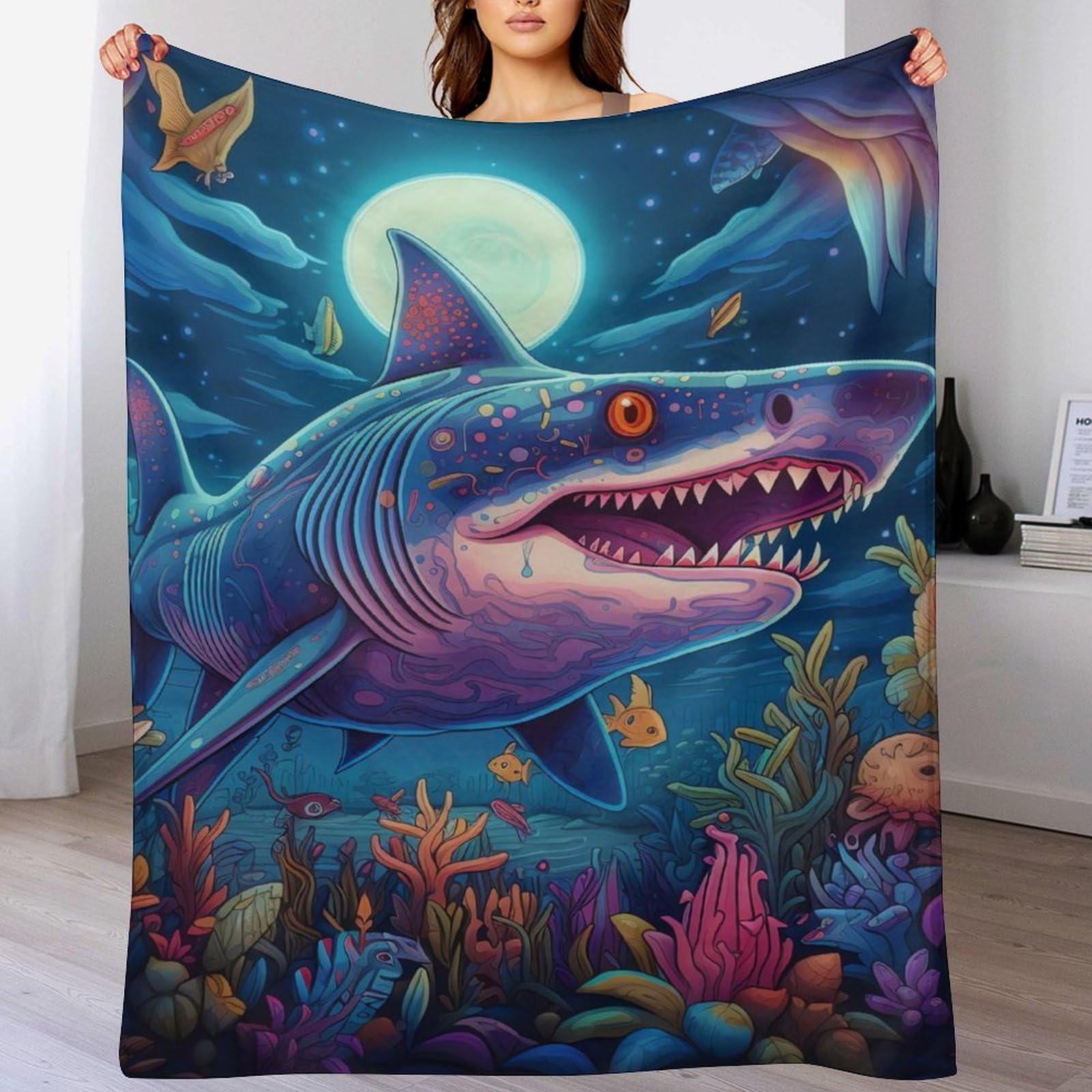 Jeté de canapé requin plaid quatre saison pour réchauffer vos moments en famille