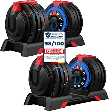 DH FitLife 18KG/24KG Adjustable Dumbbells Set, 12-Level Quick Weight Change | 12 Weight Levels | Cast Iron Plates & Safety Lock | Non-Slip Grip | Space-Saving Storage Tray | Home Gym Strength Training