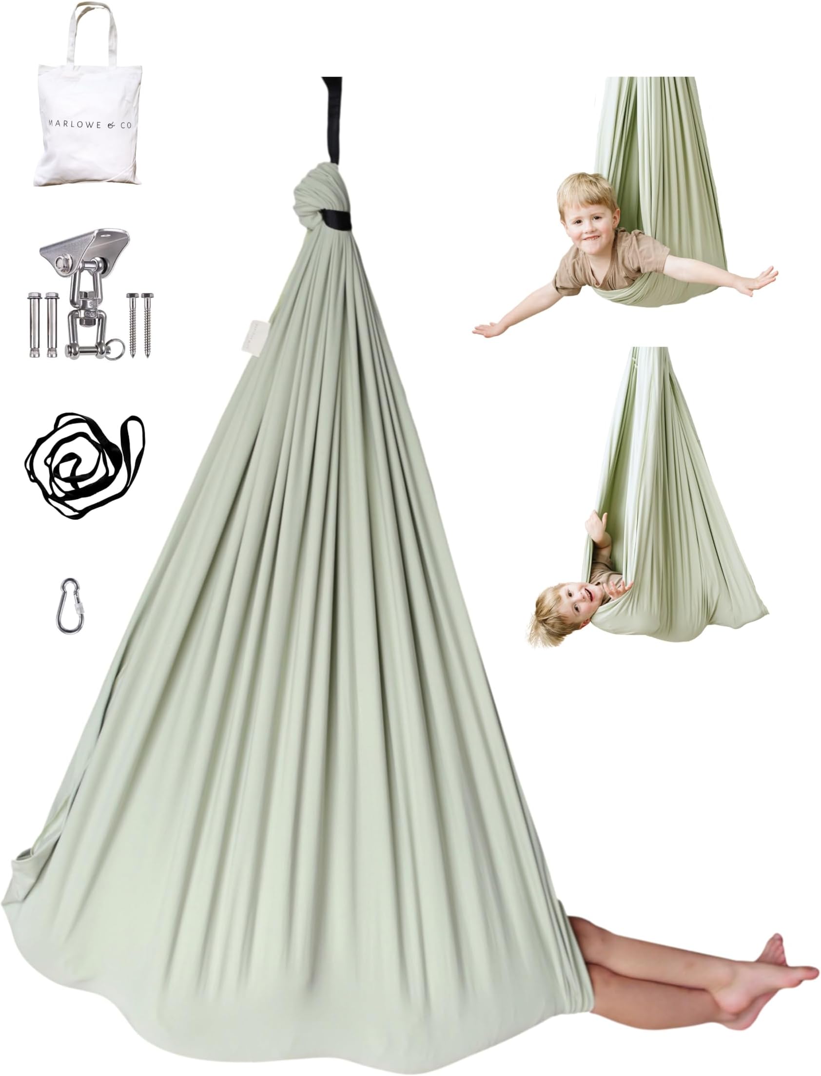 Marlowe & Co Indoor Outdoor Double Layer Cotton Sensory Compression Swing, Special Needs Therapy Swing, Holds 200 Pounds, 360° Swivel Hardware Included, Desert Sage