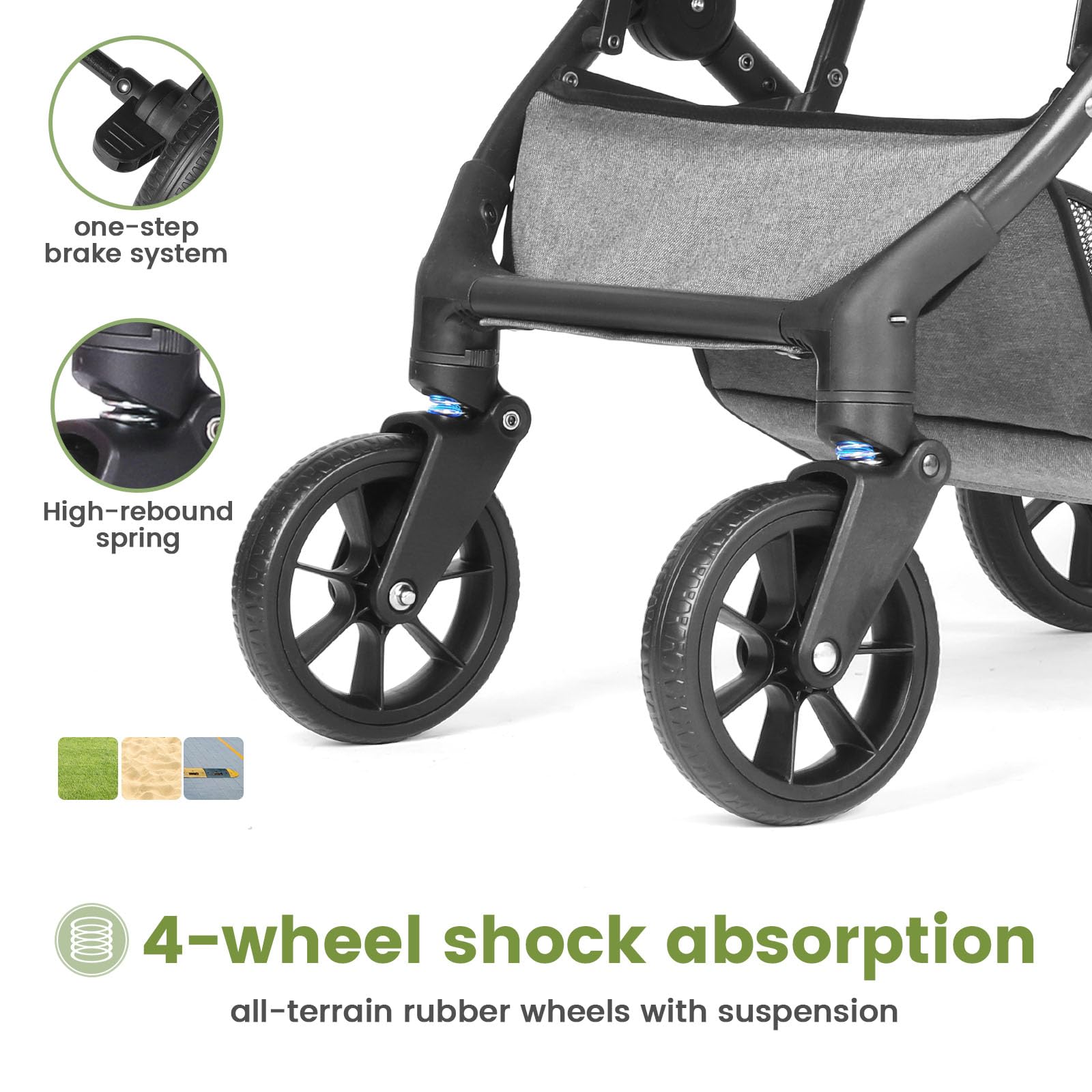 Faltbar Kinder-Buggy Kinderwagen, Regulierbarer 5-Punkt-Sicherheitsgurt, Zusammenklappen mit einer Hand, großes Verdeck, Robuster alle 4 Räder gedämpft, geräumige Sitz, Einkaufskorb (Grau)
