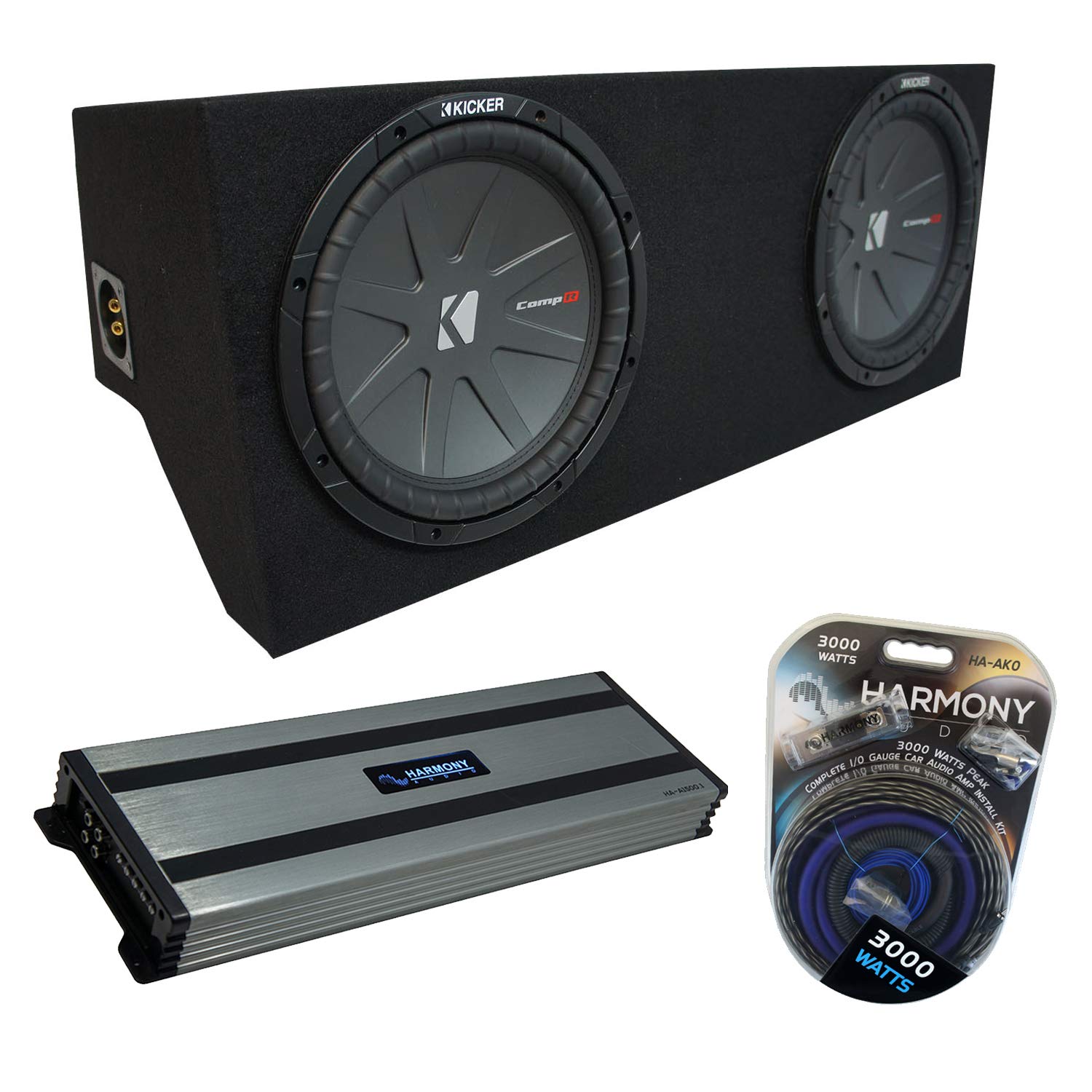 Harmony AudioCompatible with 2005-2014 Ford Mustang Coupe Kicker Bundle CompR CWR12 Dual 12" Custom Sub Box Enclosure & Harmony HA-A1500.1 Amp