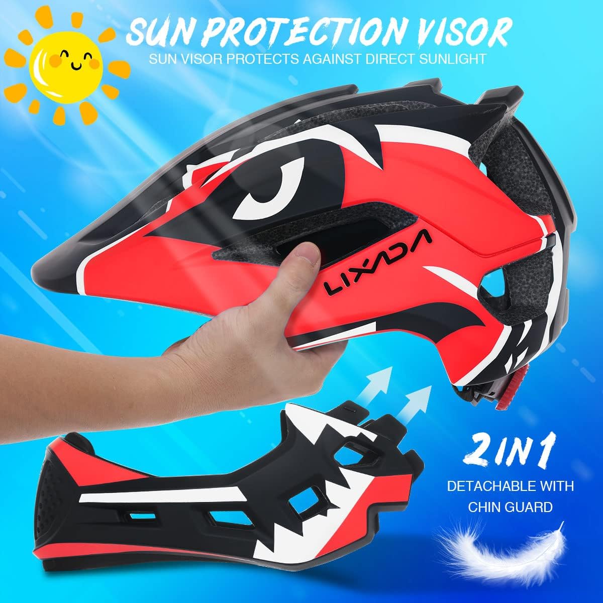 LIXADA Caschi Bici Bambini Casco Integrale Staccabile Casco di Sicurezza Sportiva per Bicicletta Skateboarding Roller Skating ruote