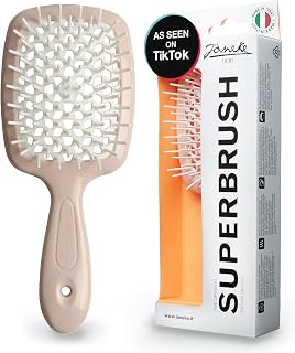 Janeke Superbrush Vented Detangling Brush with Anti-Static Bristles - Wet Dry Hair Brush for Fast Blow Drying, Curly Thick Wavy Fine Hair (Nude)