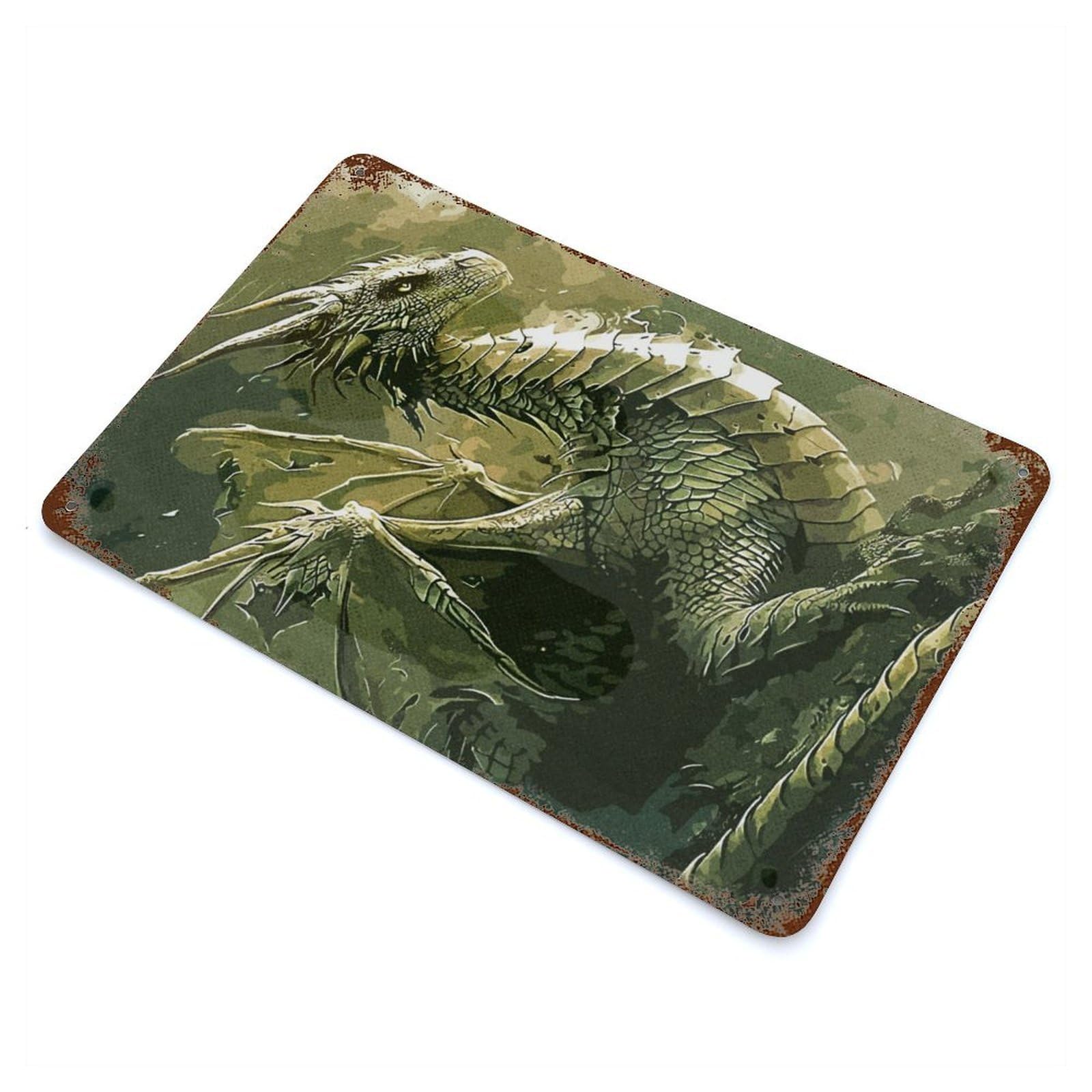 Vintage Metal Tin Sign Dragon Mystic 11.8"x7.9", Industrial Home Decor for Farmhouse, Kitchen And Entryway Decor