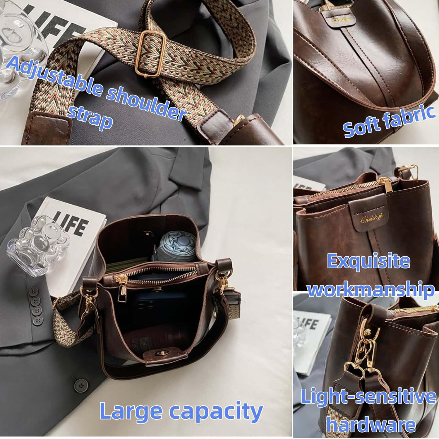 Crossbody Bags Purse for Women Trendy Vintage Travel Shoulder Bucket Bag Handbag Large Capacity Fashion Casual Outdoor