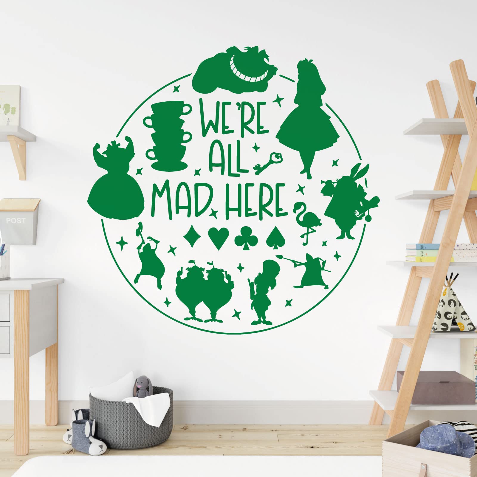 We're All Mad Here - Alice in Wonderland Story - Book Film Quote Decal Wall Sticker [Large] [Meadow]