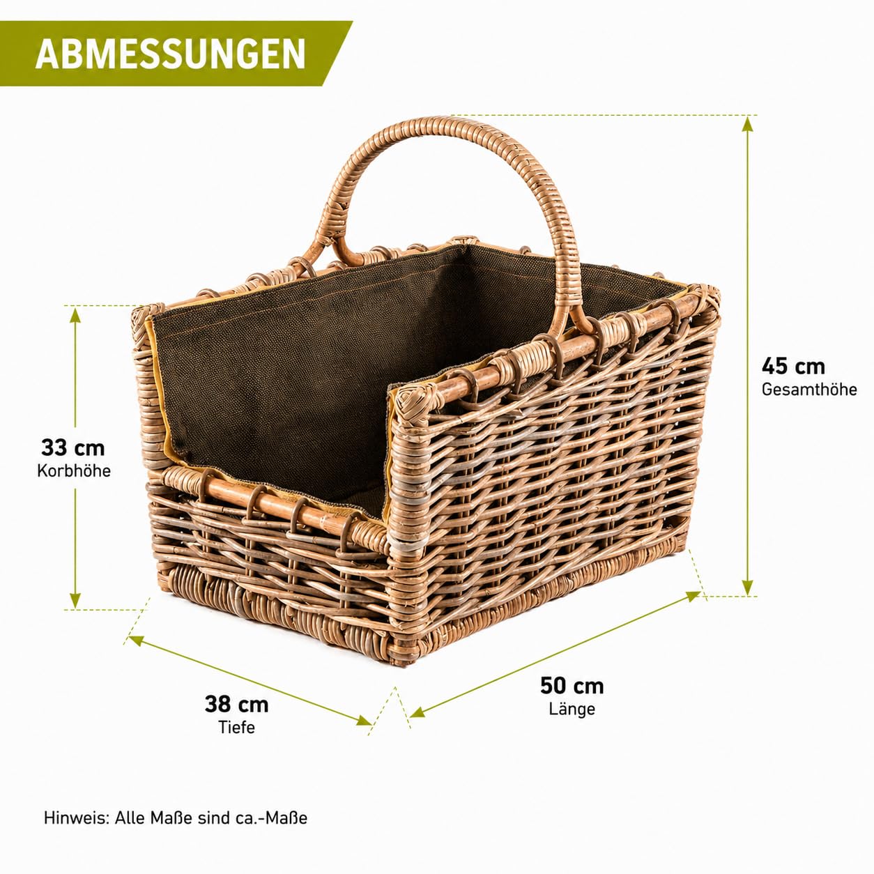 Kobolo Kaminholzkorb Holztrage für Kaminholz aus Rattan Grau