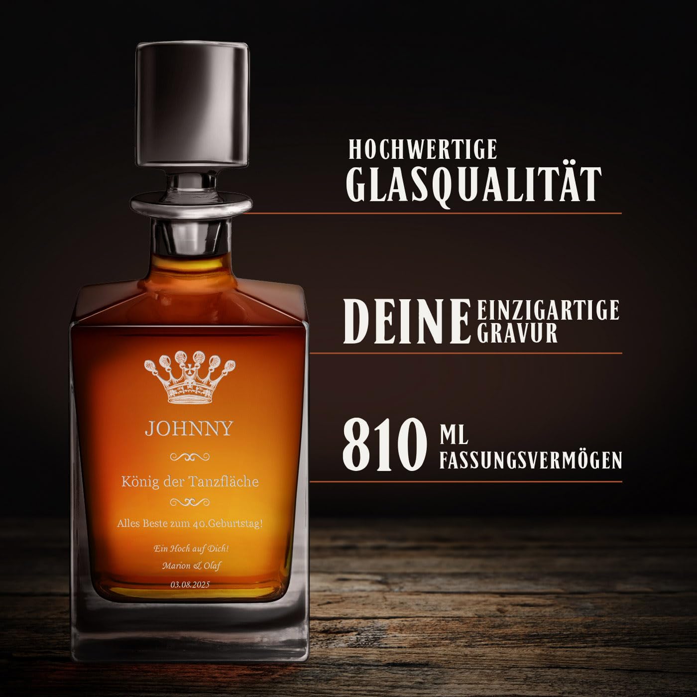 Maverton Cube Whiskykaraffe 810 ml + 6er Whiskygläser Set mit Gravur