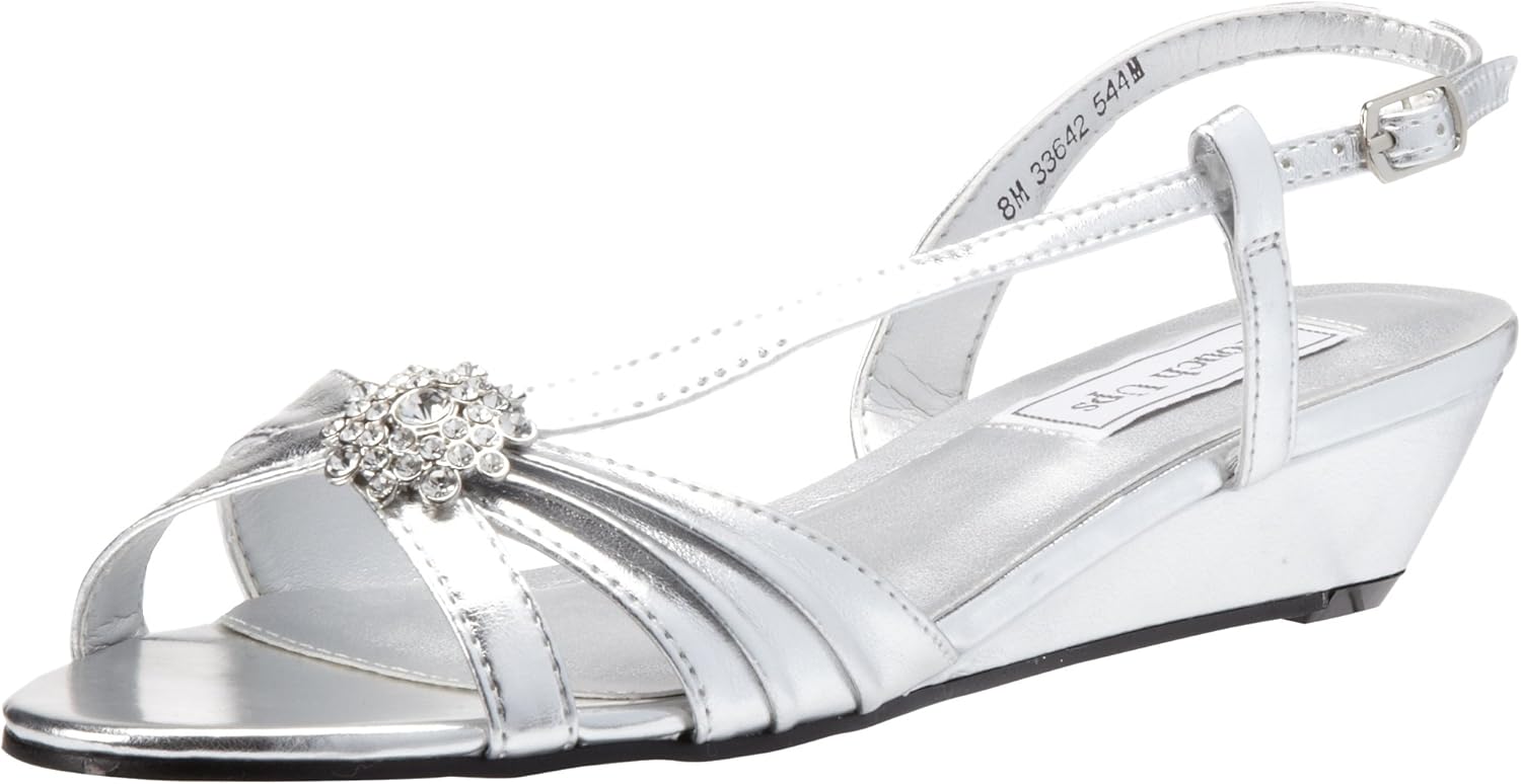 Touch Ups Women's Geri Manmade Wedge Sandal,Silver Metallic,8 W US