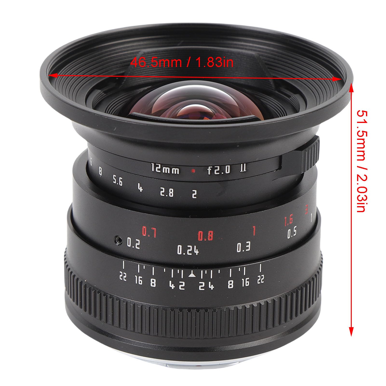 LENS F2.0 da 12 Mm, APS C Lenti per Telecamere Ad Apertura di Grandi Dimensioni, Messa a Fuoco Manuale, Lente Antidriflettente Multi -strato con Monte X per X Pro1, X Pro2, X (BLACK)