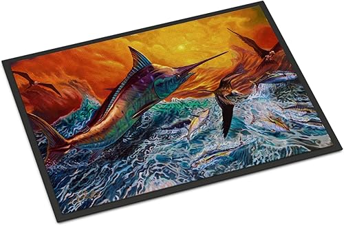 Caroline's Treasures JMA2012MAT - Tapete reflectante de color azul caos Marlin de 18 x 27 pulgadas, para interiores y exteriores, para entrada,