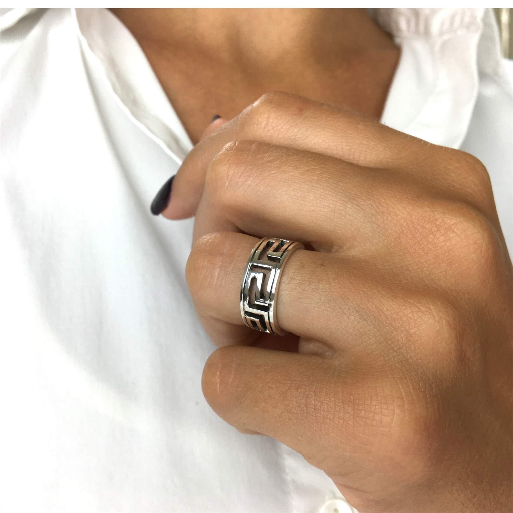 Silverly Anillos de Plata de Ley para Mujer | Llavero Griego Recortado | Banda Clásica de Promesa de Ancient Fret | Anillos de Plata Maciza 925 para Hombre | Anillo de Bodas para Él y para Ella