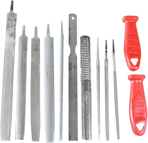 Juego de archivos profesionales de 12 piezas  10 limas y 2 asas intercambiables  Diversas formas  Estuche de vinilo  10 pulgadas (10.0 in) a 6