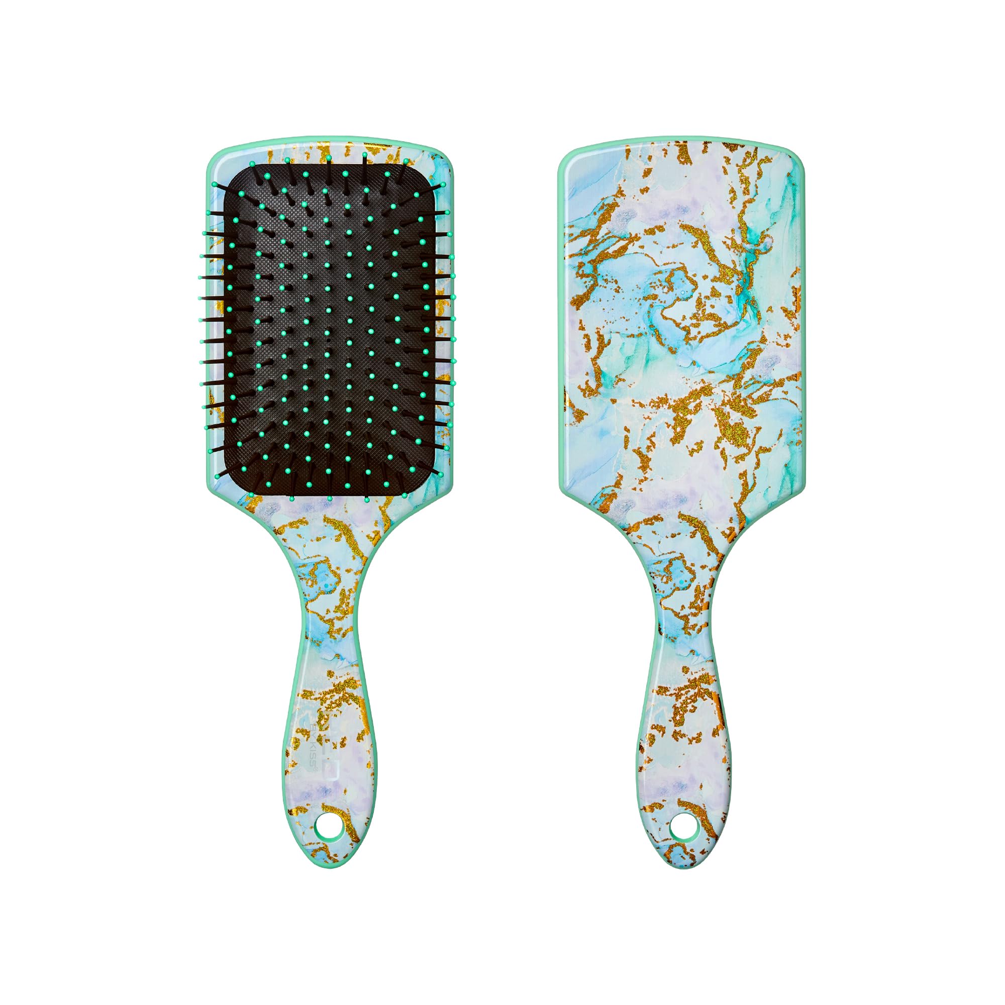 Red by KissDesigned Brush, Easy Hair Detangling & Styling, Scalp Massage & Smoothing Hairbrush, Comfortable Cushion Pad, Wet Dry Hair (Square Aqua Marble)