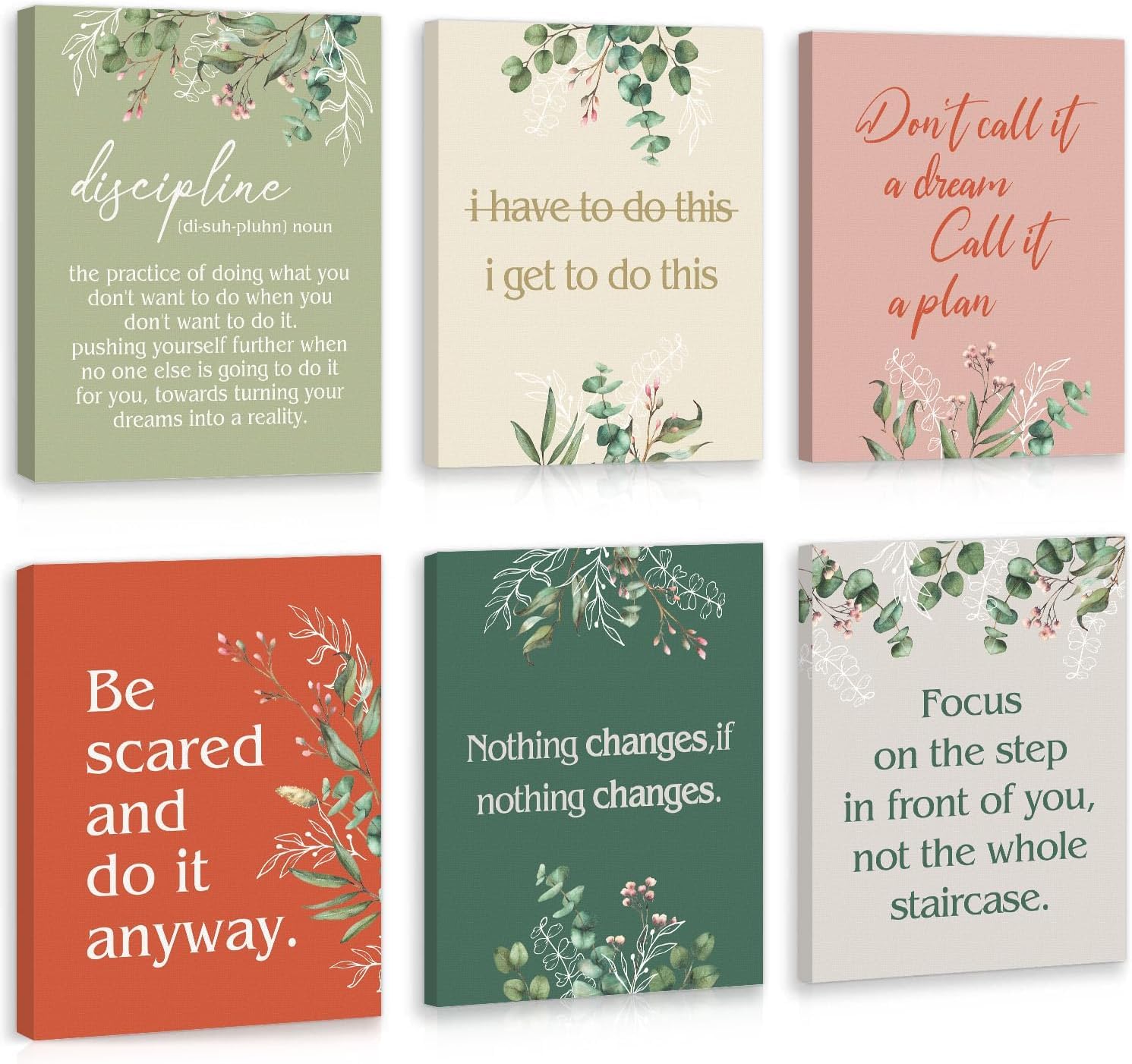 ANHUIB Motivational Wall Art for Office Teamwork Inspirational Quotes Wall Decor Framed Set Of 6 Positive Quotes Poster for Wall Decoration Nothing Changes Wall Art for Living Room Classroom 20x25cm — image 1