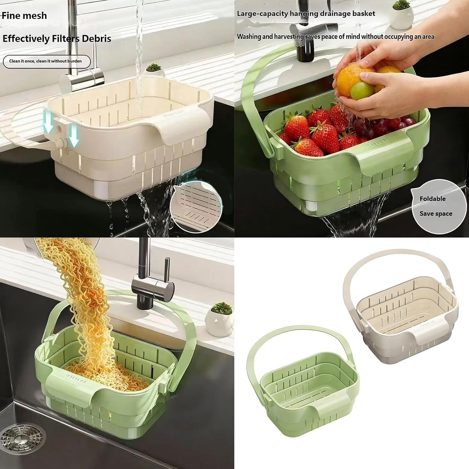 Flexible Drying Rack with Expandable Design Foldable Hanging Strainer Basket for Sink Organizing Kitchen Tool Expandable Collapsing Colander