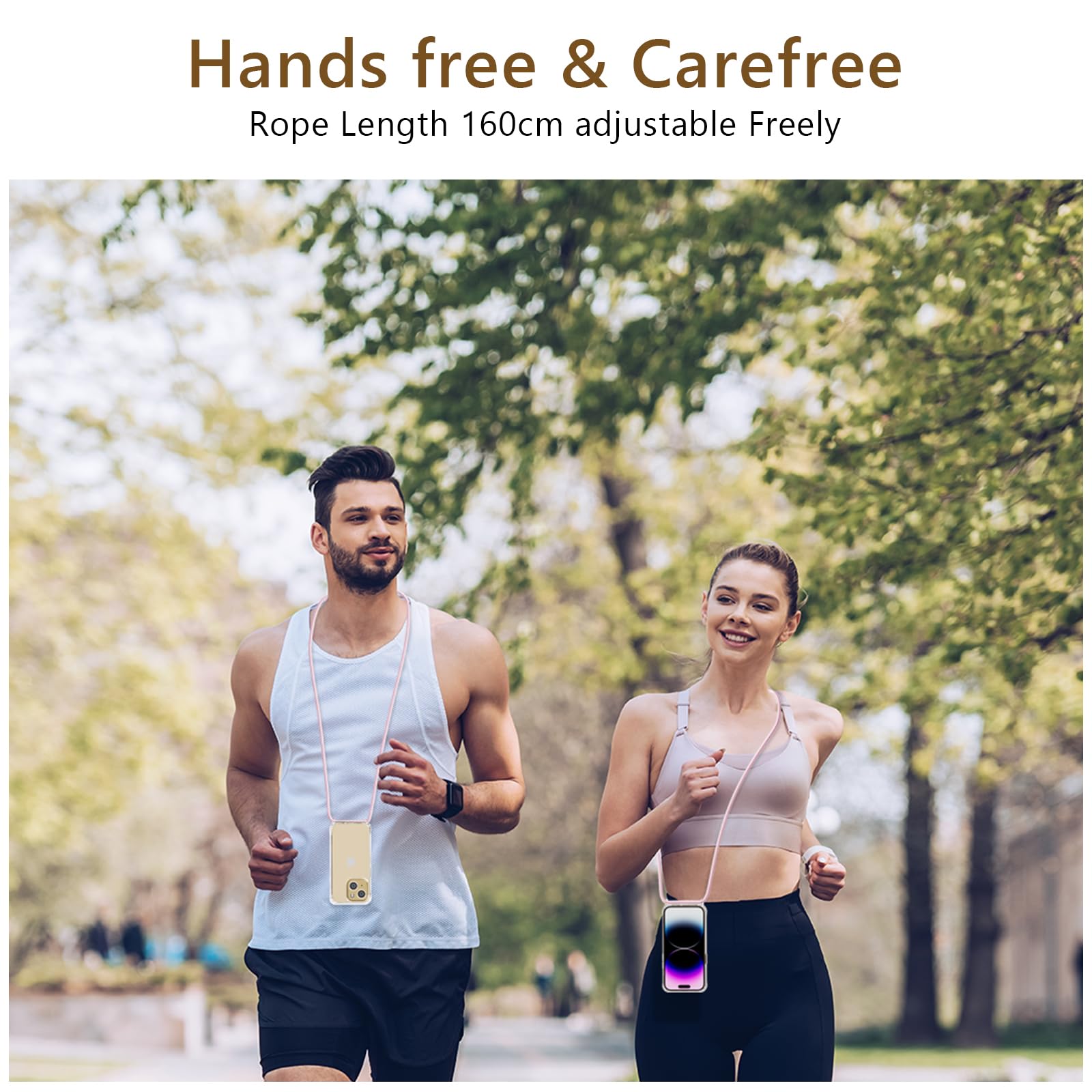 [5 in 1] 1*Handykette Set für iPhone 14 Hülle mit Band + 1*Transparent Schutzhülle+2*Schutzfolie+1*kameraschutz Glas, Abnehmbar Necklace Stylische Handyhülle zum Umhängen Kordel Case (Roségold)