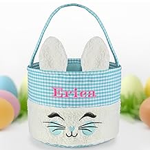 Easter Basket, Jocidea Personalized Easter Baskets, Easter Bunny Basket, Easter Egg Hunt Baskets - Blue Smile Bunny