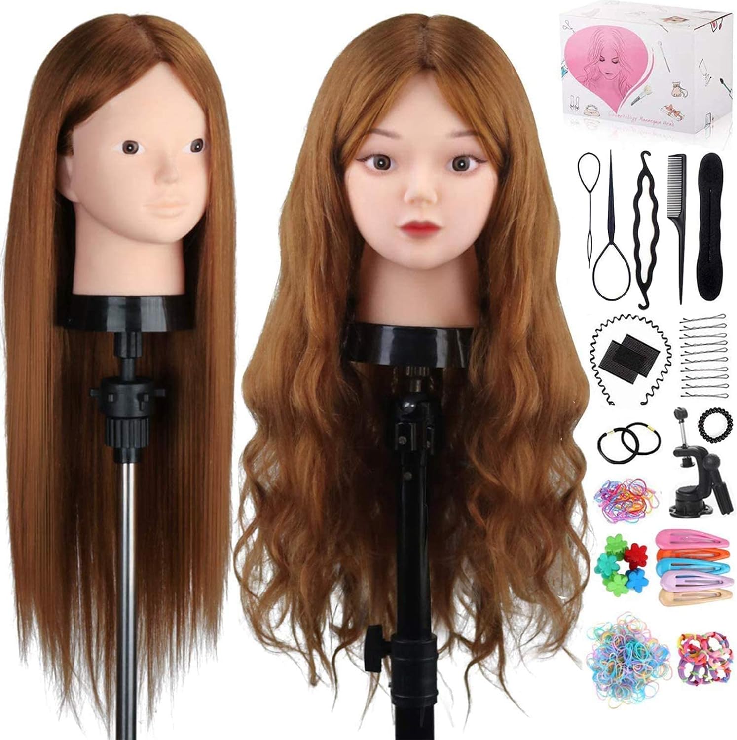 Mannequin Head with 80 Human Hair, TopDirect 23.5" Brown Real Hair