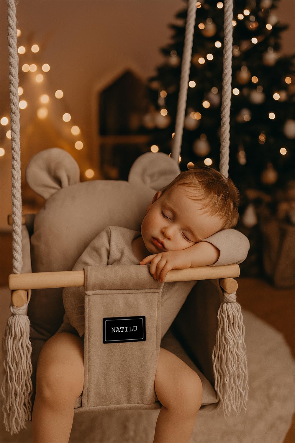 Altalena per bambini Bear Light Beige | altalena in legno per bambini | altalena con orsacchiotto | prodotto nell'Unione Europea