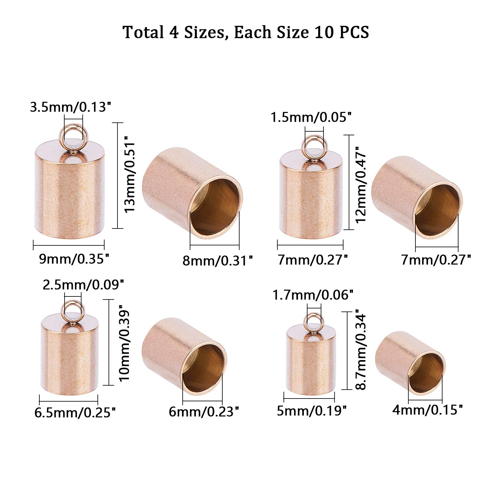 UNICRAFTALE 40 Stück Edelstahl Kabelenden – 4 Größen (4-8mm), Für Schmuckherstellung & DIY
